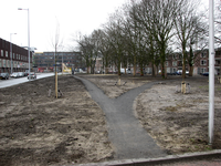 907792 Gezicht op de aanleg van het 'Borgesiuspark' op de groenstrook tussen de Goeman Borgesiuslaan (rechts) en ...